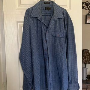 Loren Scott Back Darts Tailored Dress Shirt Blue/White Sm Plaids Size 17 35-36